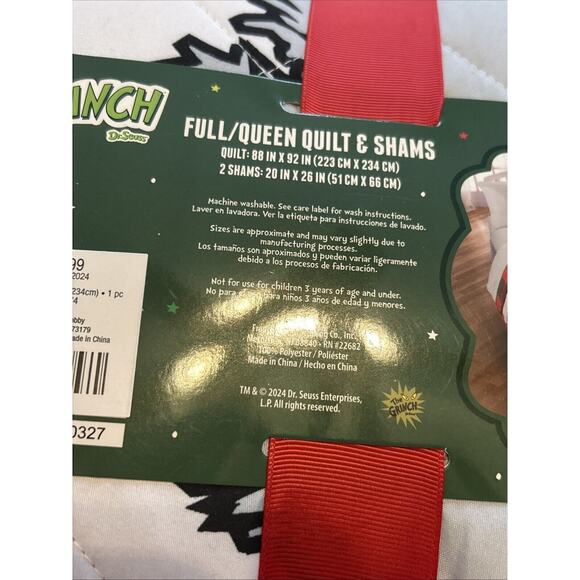 NWT Seuss Grinch Full Queen Quilt 3 Piece Set 1 Quilt 2 Shams Holiday Christmas - Picture 8 of 8